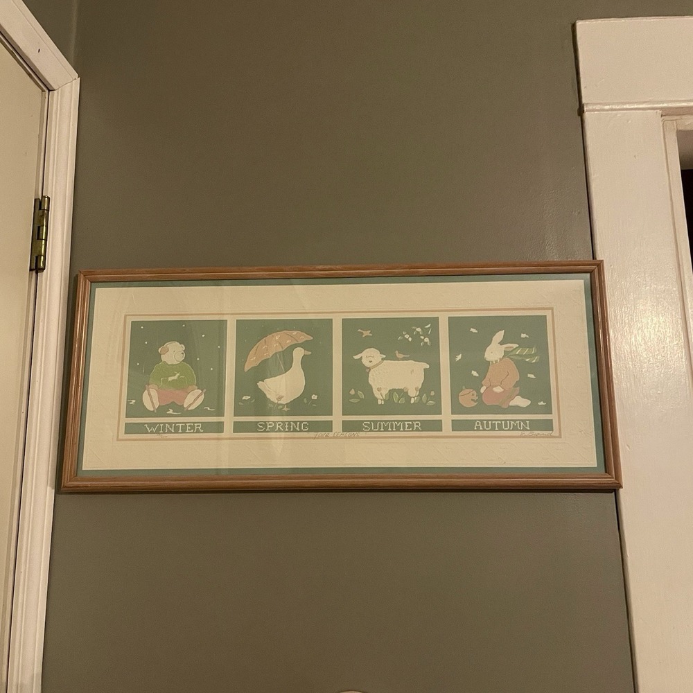 Elizabeth Brownd Vintage 1987 Framed Cottagecore Nursery Artwork Signed